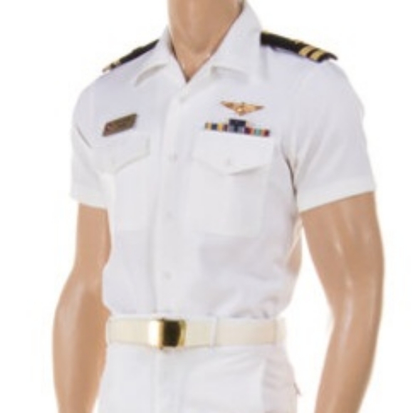 Crew Outfitters Navy Summer White Uniform Pilot Dress Shirt Epaulets Sz 18.5 S/S - Picture 9 of 10